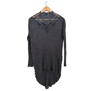 Free People Side Split Tunic Sweater dark grey linen cotton